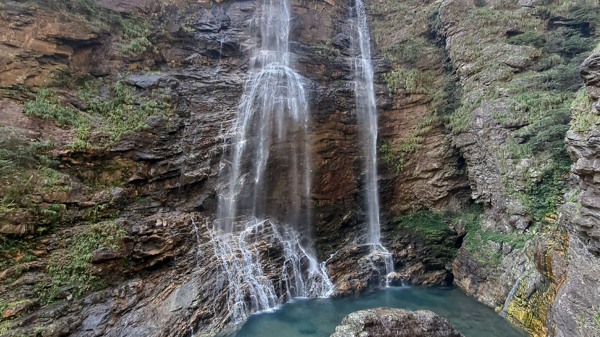 Three Step Spring (Sandiequan) on Lushan, a waterfall dropping in three tiers, fullest in summer